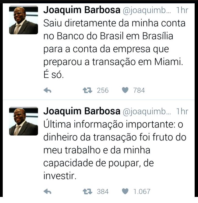 Explicações de Joaquim Barbosa no Twitter