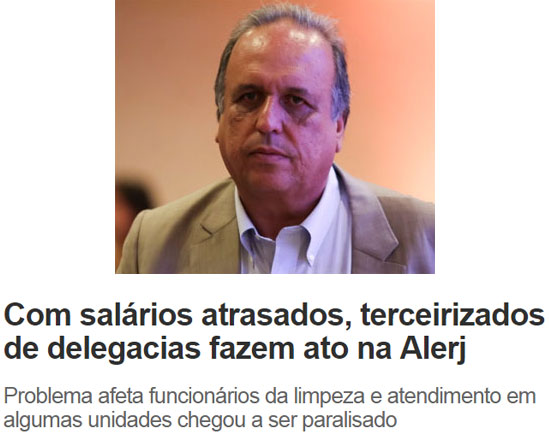 Pezão; abaixo manchete de O Dia online